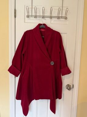 Ruiz by Yolanda New York Red Asymmetric Fleece Wool-Blend Coat